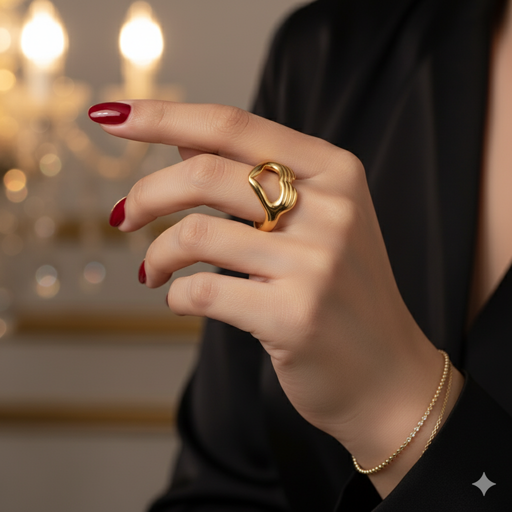 Drizzling Stars Golden Heart Hands Ring