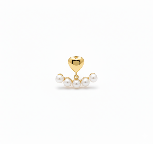 Drizzling Stars Golden Heart Pearl Arc Earrings