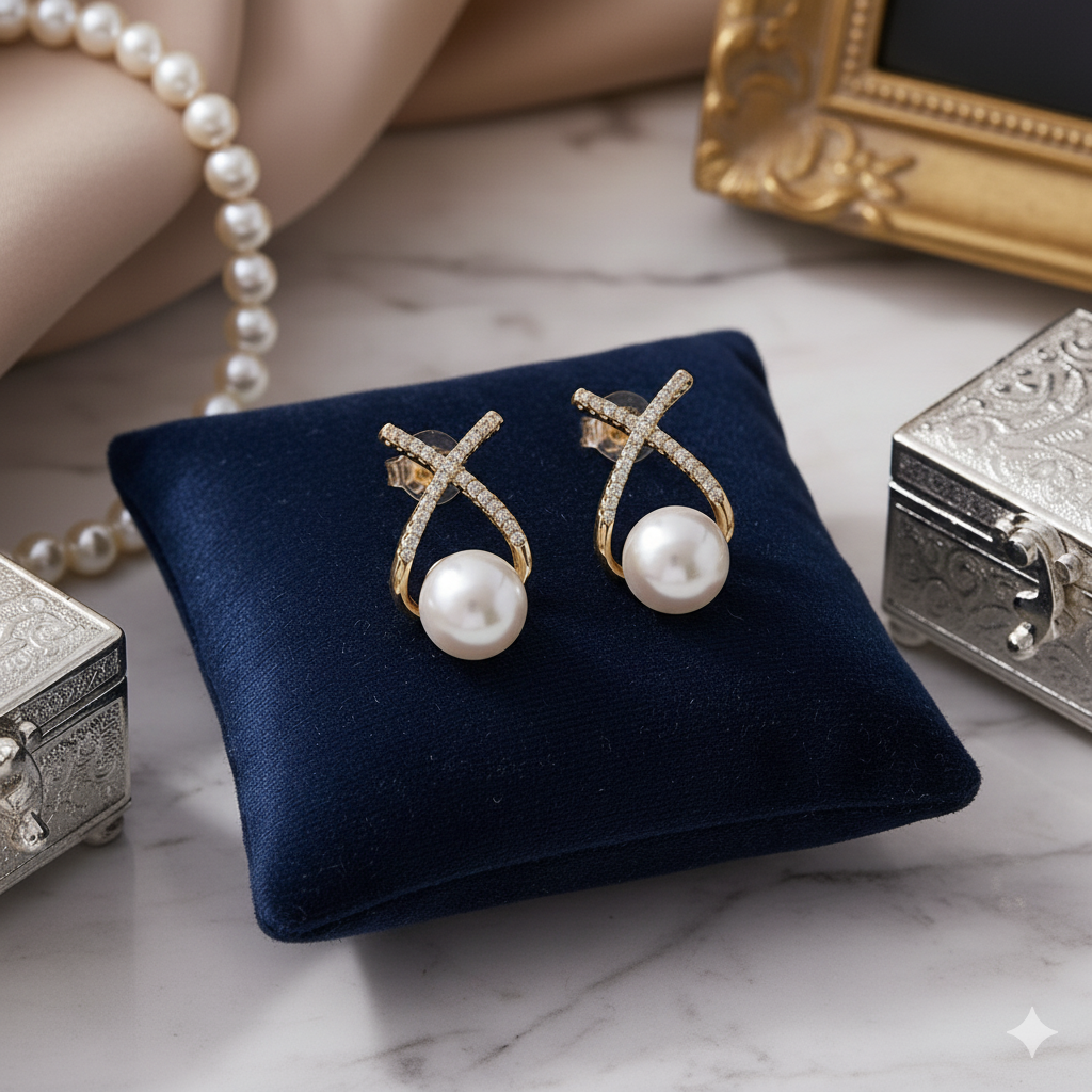 Drizzling Stars Grace Pearl Crossover Earrings