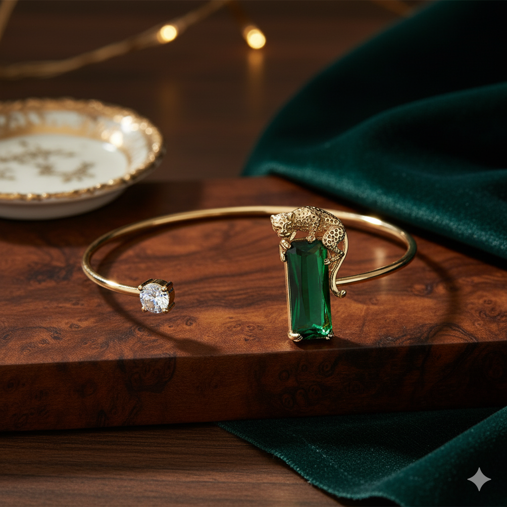 Drizzling Stars The Emerald Panther Cuff Bracelet