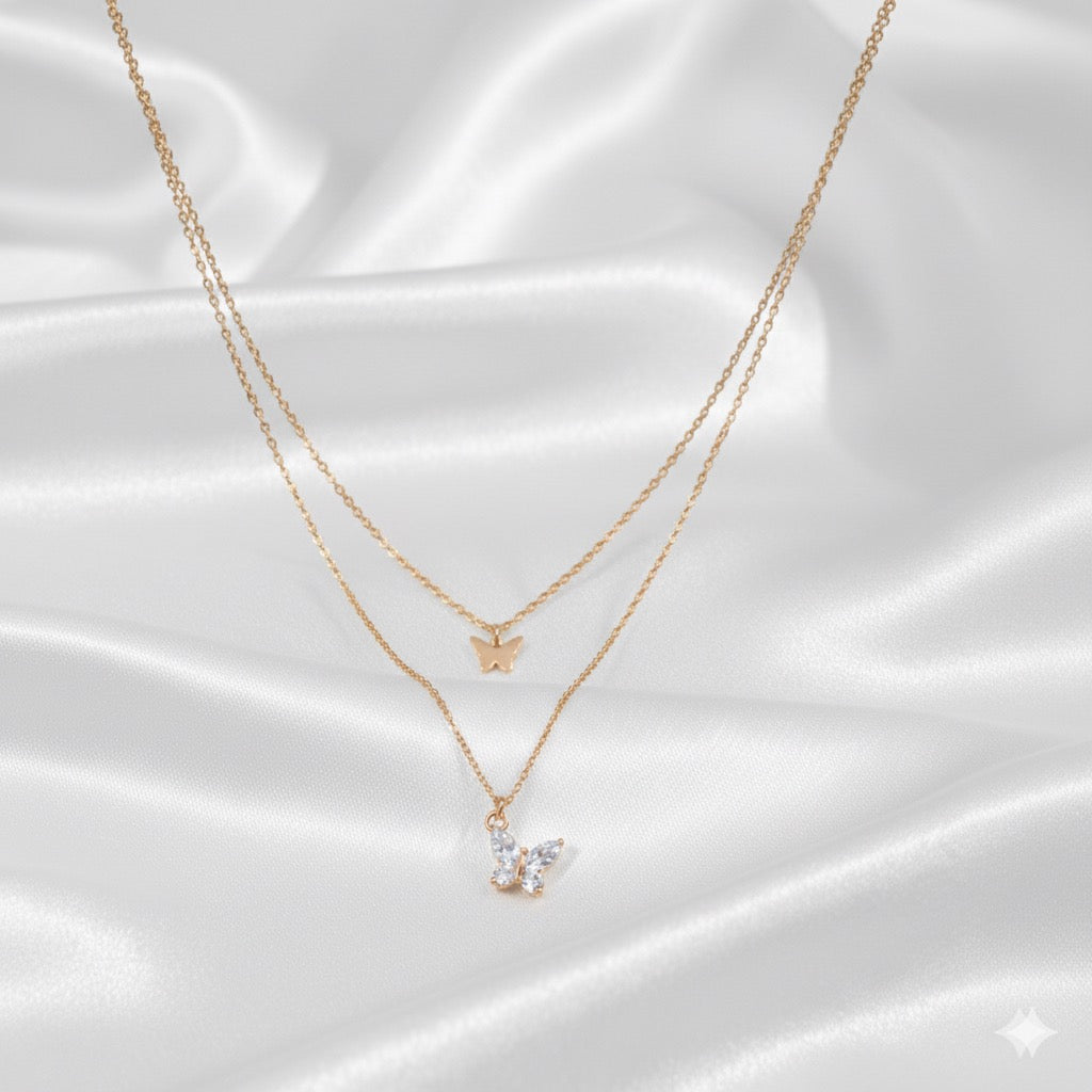 Drizzling Stars–Dual Flutter Elegance Necklace