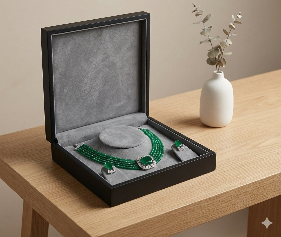 Exquisite Emerald Beaded Choker & Earring Set