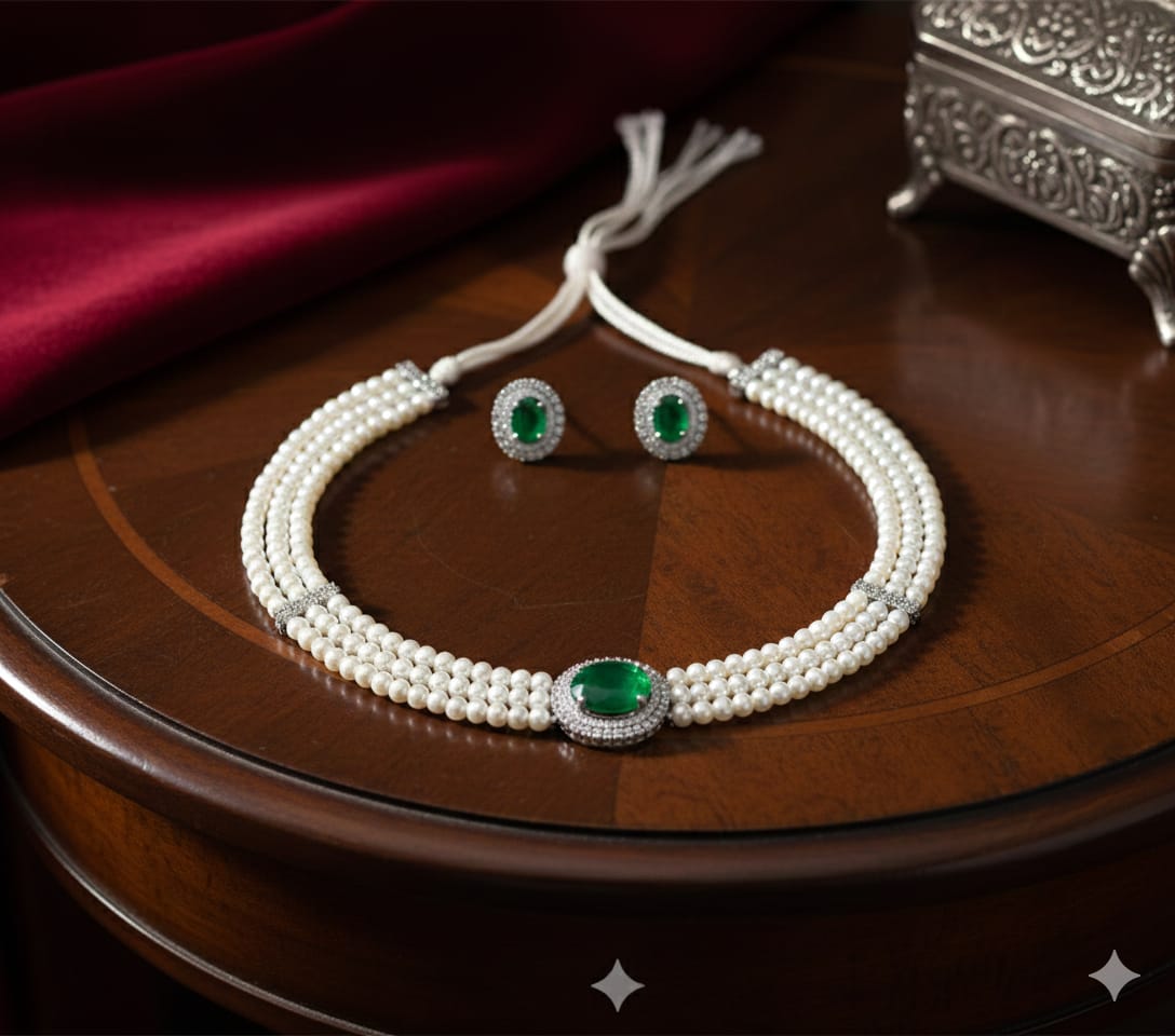 Emerald Glow Pearl Statement Choker