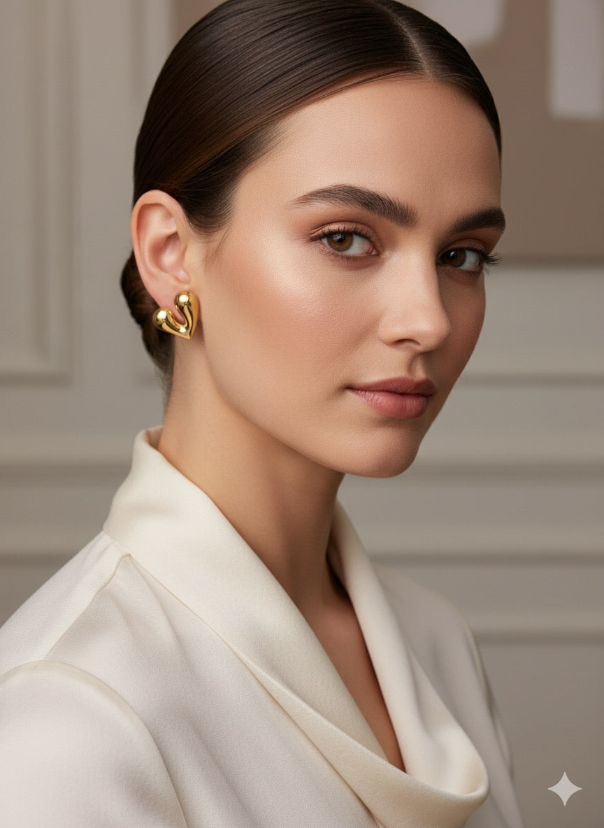 Drizzling Stars-Golden Heart Droplet Studs