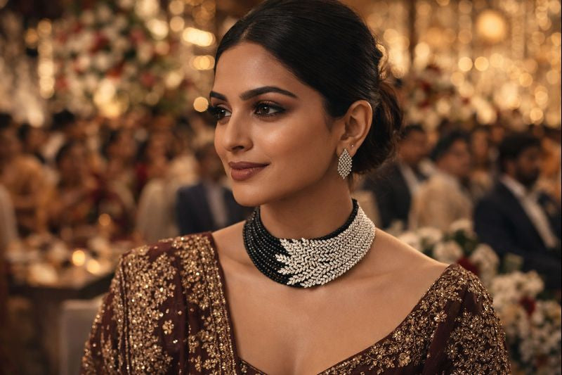 Noir Spark Leaf Design Choker Jewellery Set RJ