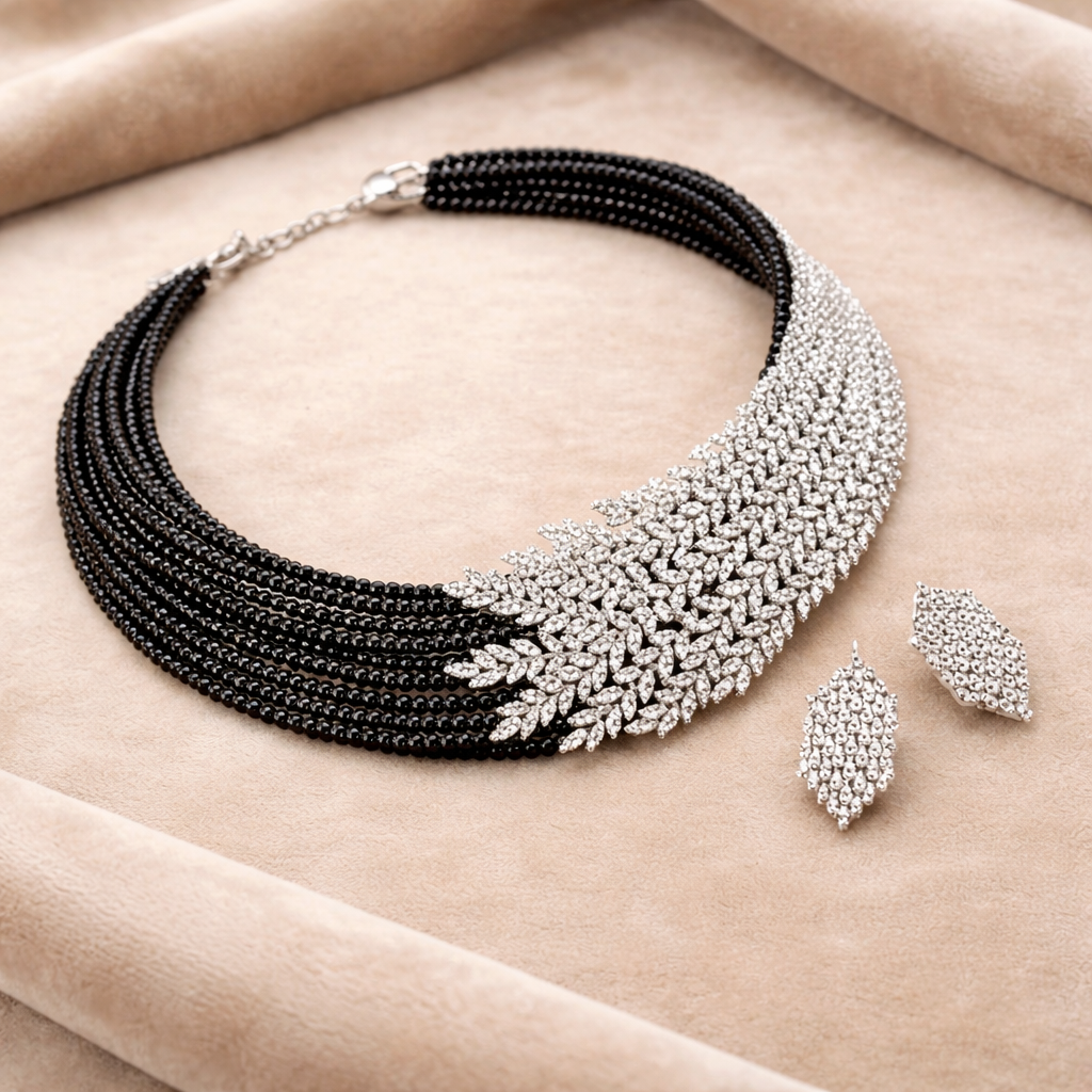 Noir Spark Leaf Design Choker Jewellery Set RJ