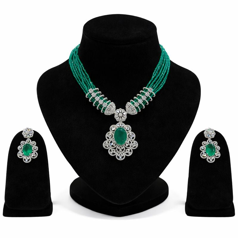 The Regal Emerald Suite: Beaded Statement Necklace & Earring Set RJ