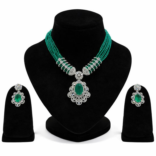 The Regal Emerald Suite: Beaded Statement Necklace & Earring Set RJ