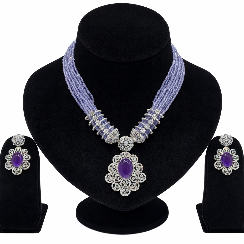 The Regal Emerald Suite: Beaded Statement Necklace & Earring Set RJ