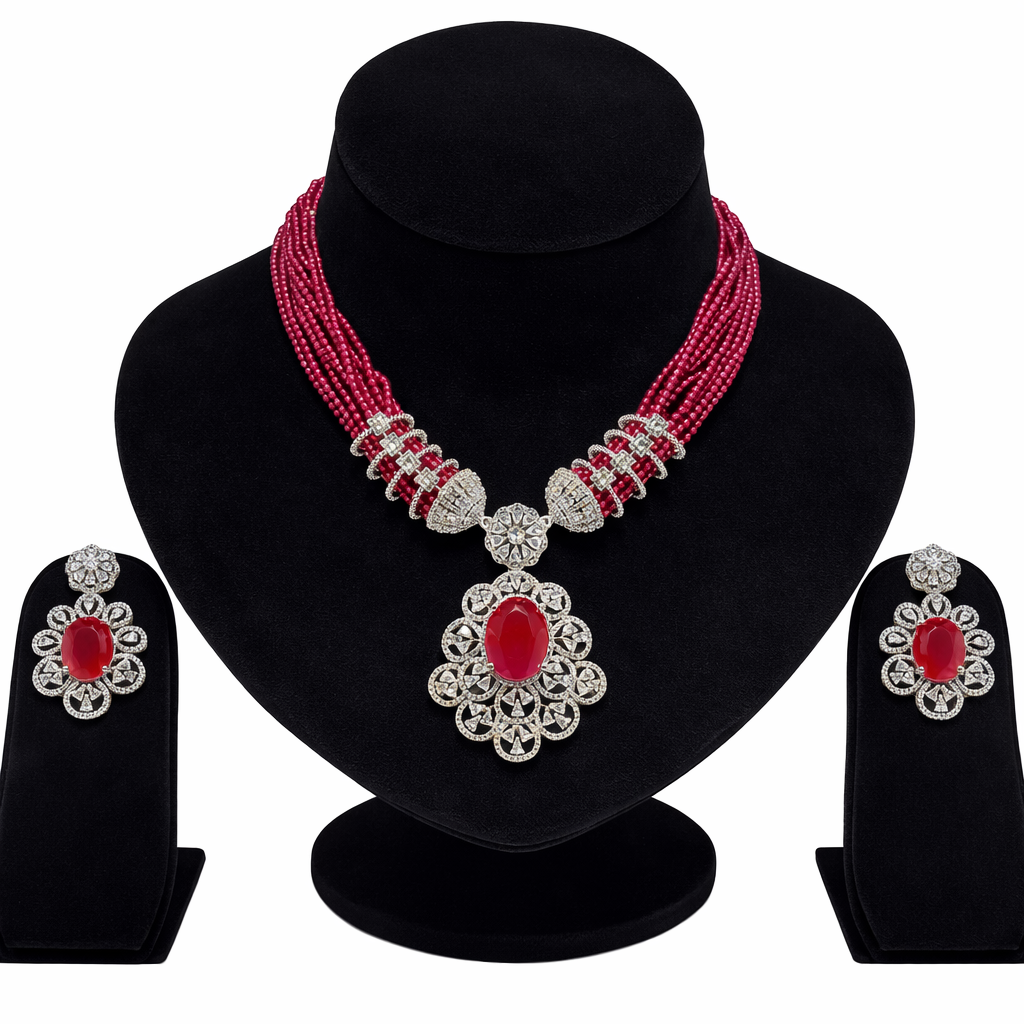 The Regal Emerald Suite: Beaded Statement Necklace & Earring Set RJ