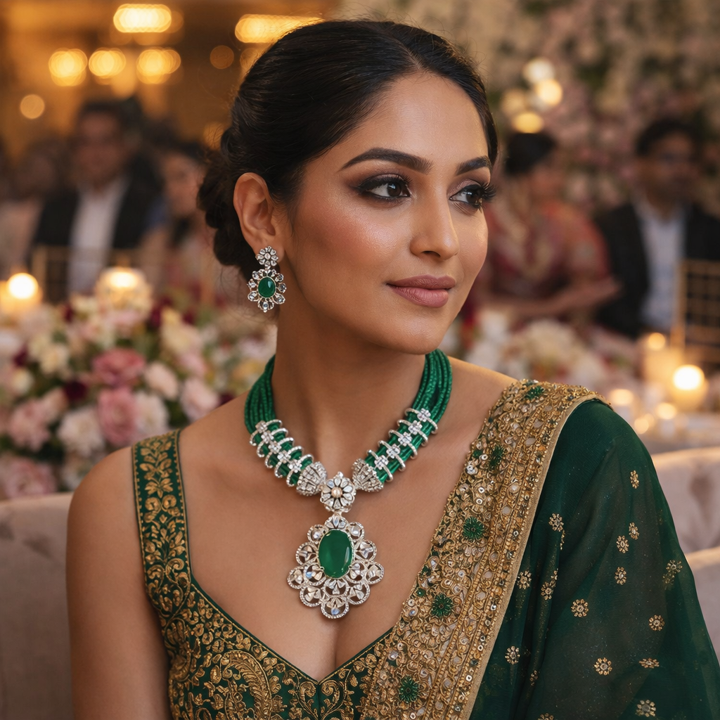 The Regal Emerald Suite: Beaded Statement Necklace & Earring Set RJ