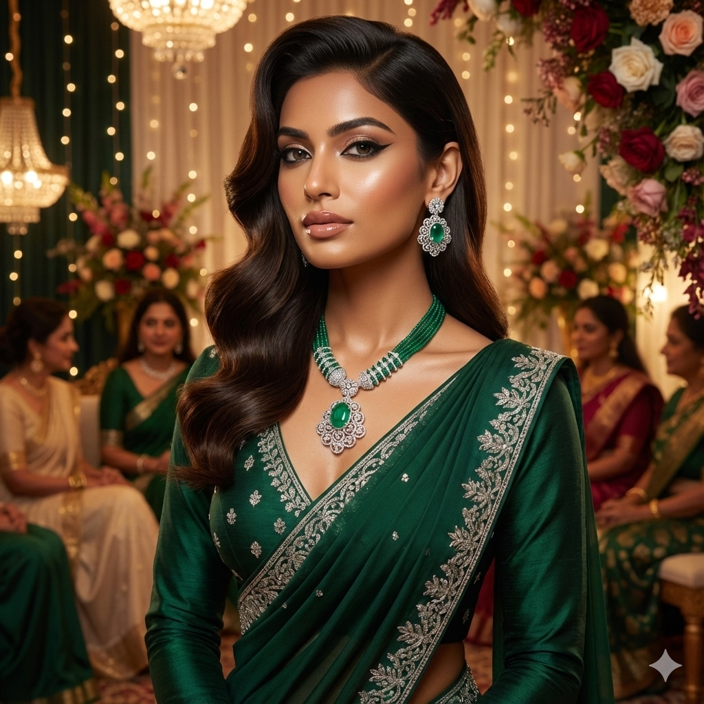 The Regal Emerald Suite: Beaded Statement Necklace & Earring Set RJ