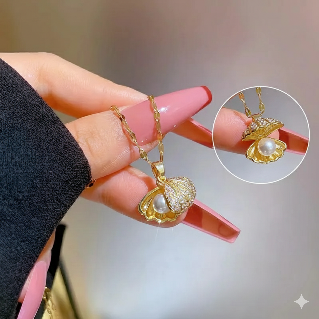 Drizzling StarsThe Golden Pearl Shell Necklace