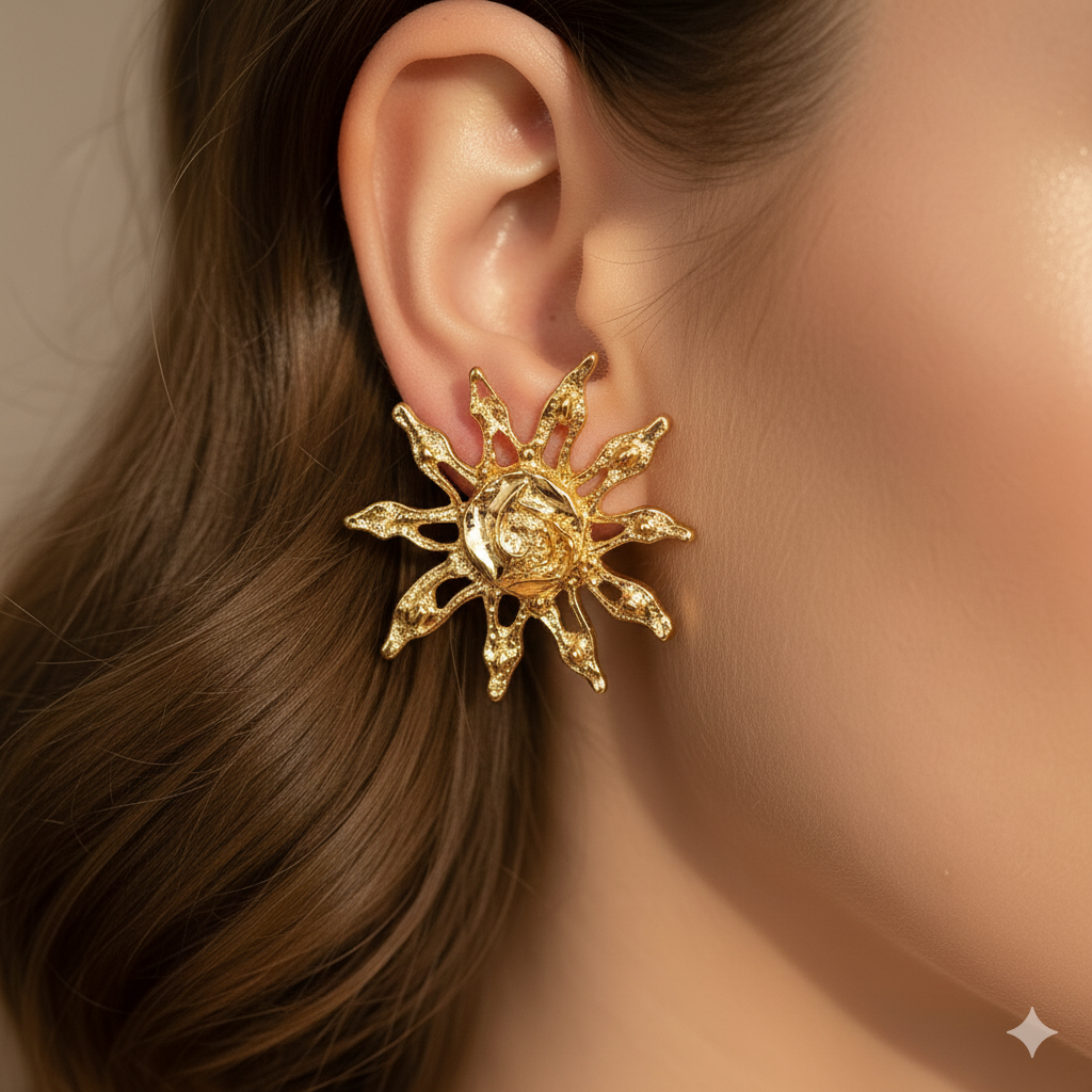 Drizzling Stars Golden Aura Sunburst Earrings  💫