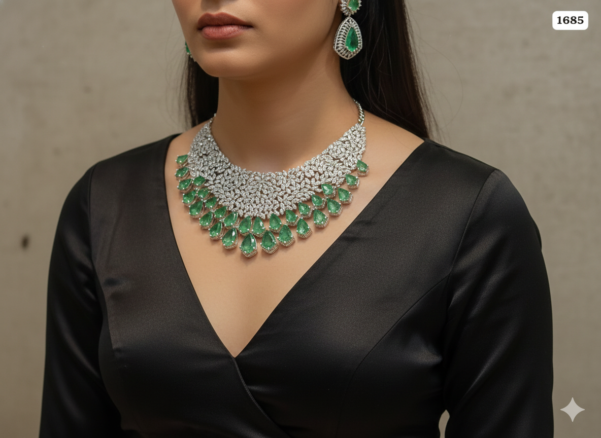 Emerald Royale CZ Statement Necklace Set - DSRJ01
