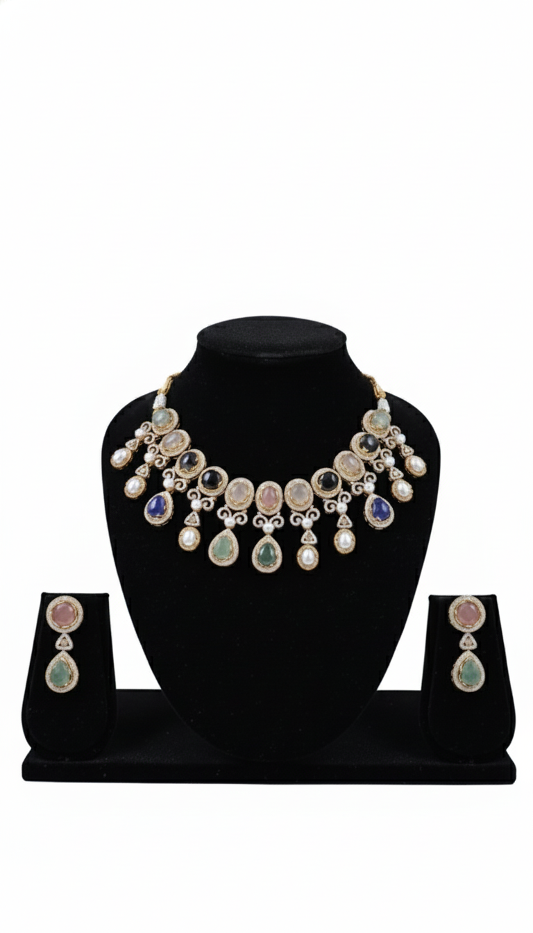 Vintage-Inspired Pastel Gemstone Statement Jewellery Set DSLC-02