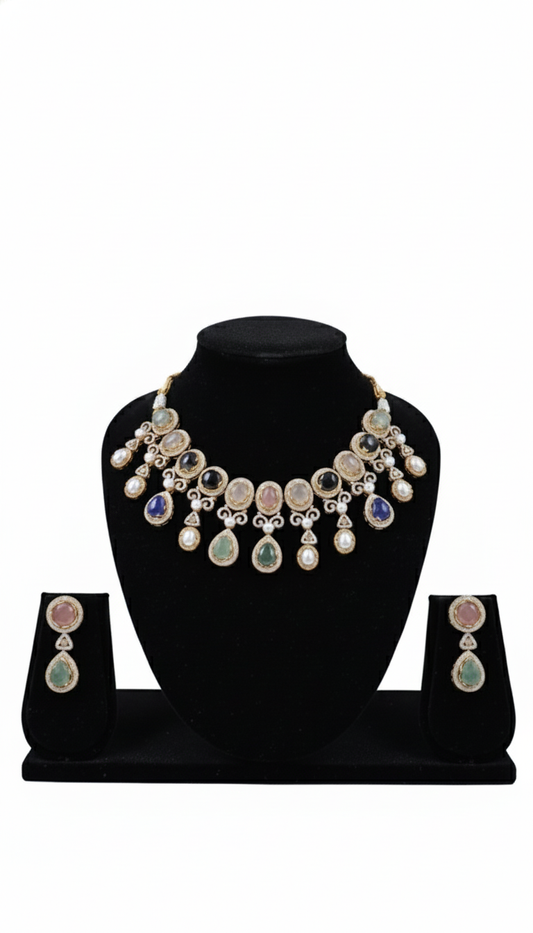 Vintage-Inspired Pastel Gemstone Statement Jewellery Set DSLC-02