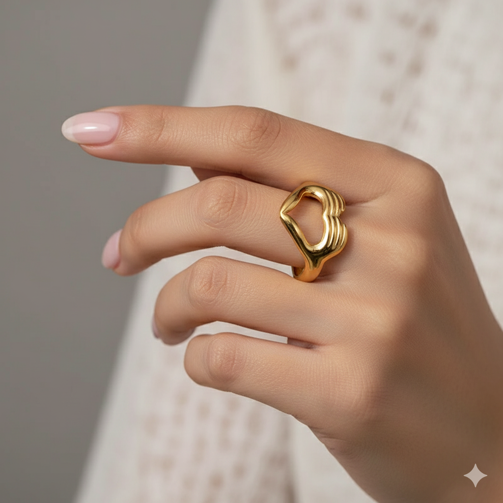 Drizzling Stars Golden Heart Hands Ring