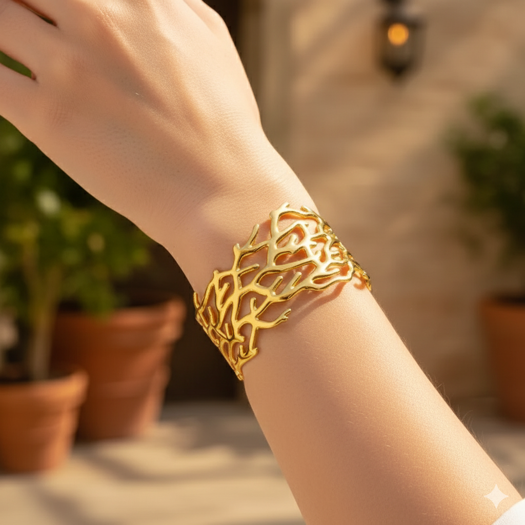 Drizzling Stars Golden Coral Whisper Cuff Bracelet