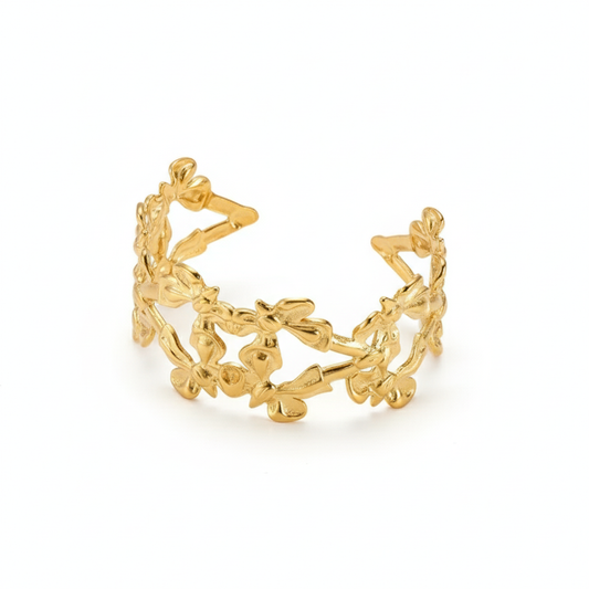Drizzling Stars Golden Blossom Charm Cuff Bracelet