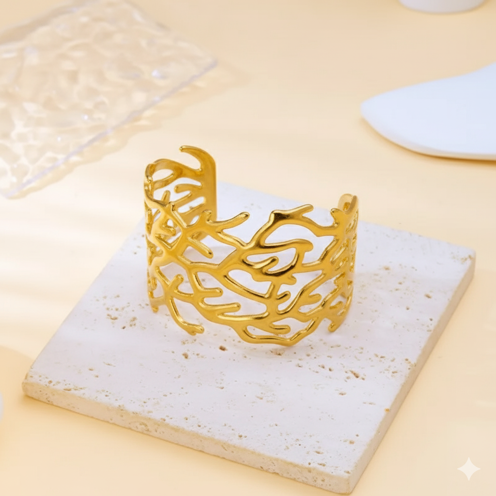 Drizzling Stars Golden Coral Whisper Cuff Bracelet