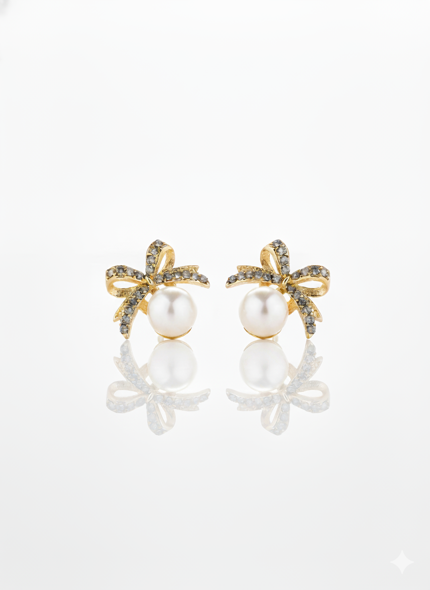 Drizzling Stars – Pearl Whisper Bow Studs