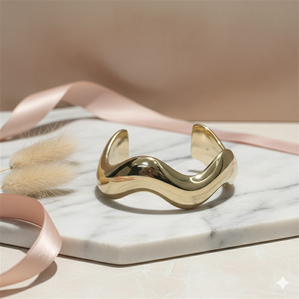 Drizzling Stars The Golden Wave Cuff Bracelet