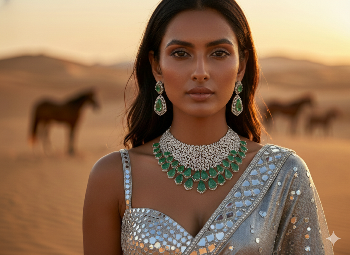 Emerald Royale CZ Statement Necklace Set - DSRJ01