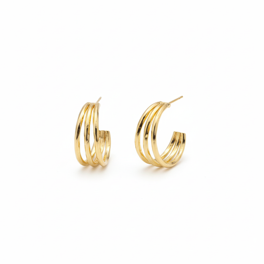 Drizzling Stars  Golden Aura Triple Hoop Earrings