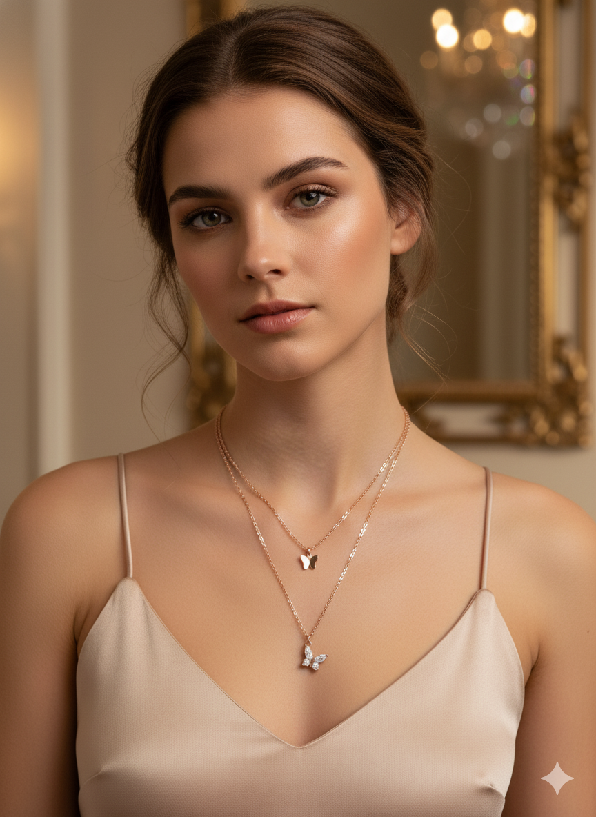 Drizzling Stars–Dual Flutter Elegance Necklace