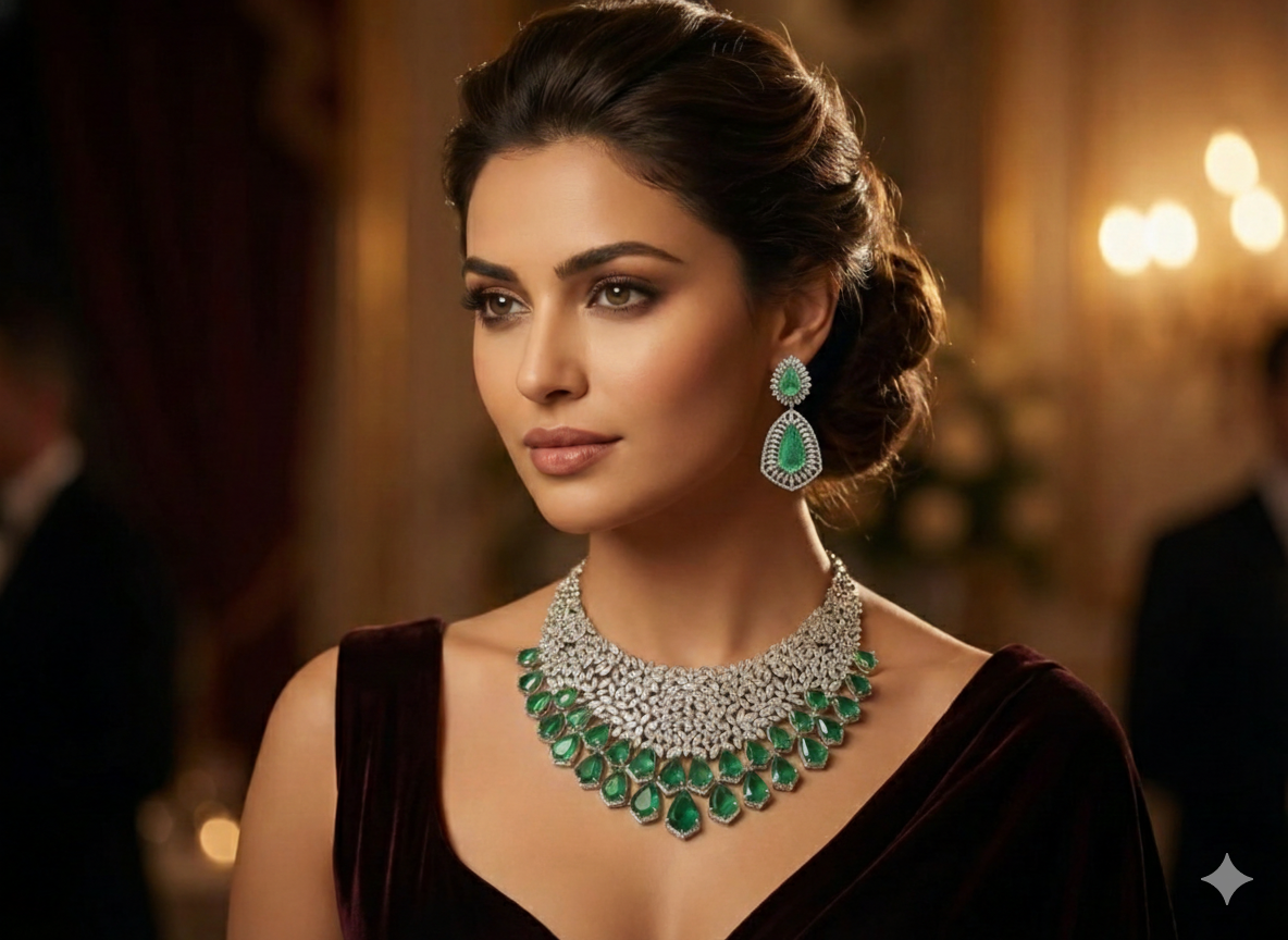 Emerald Royale CZ Statement Necklace Set - DSRJ01