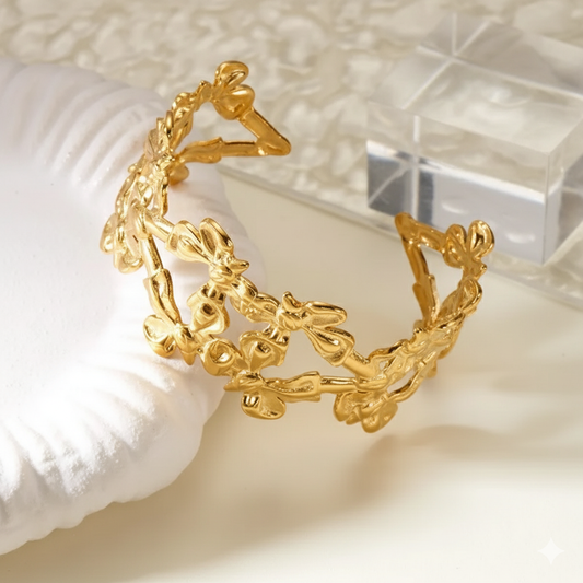 Drizzling Stars Golden Blossom Charm Cuff Bracelet