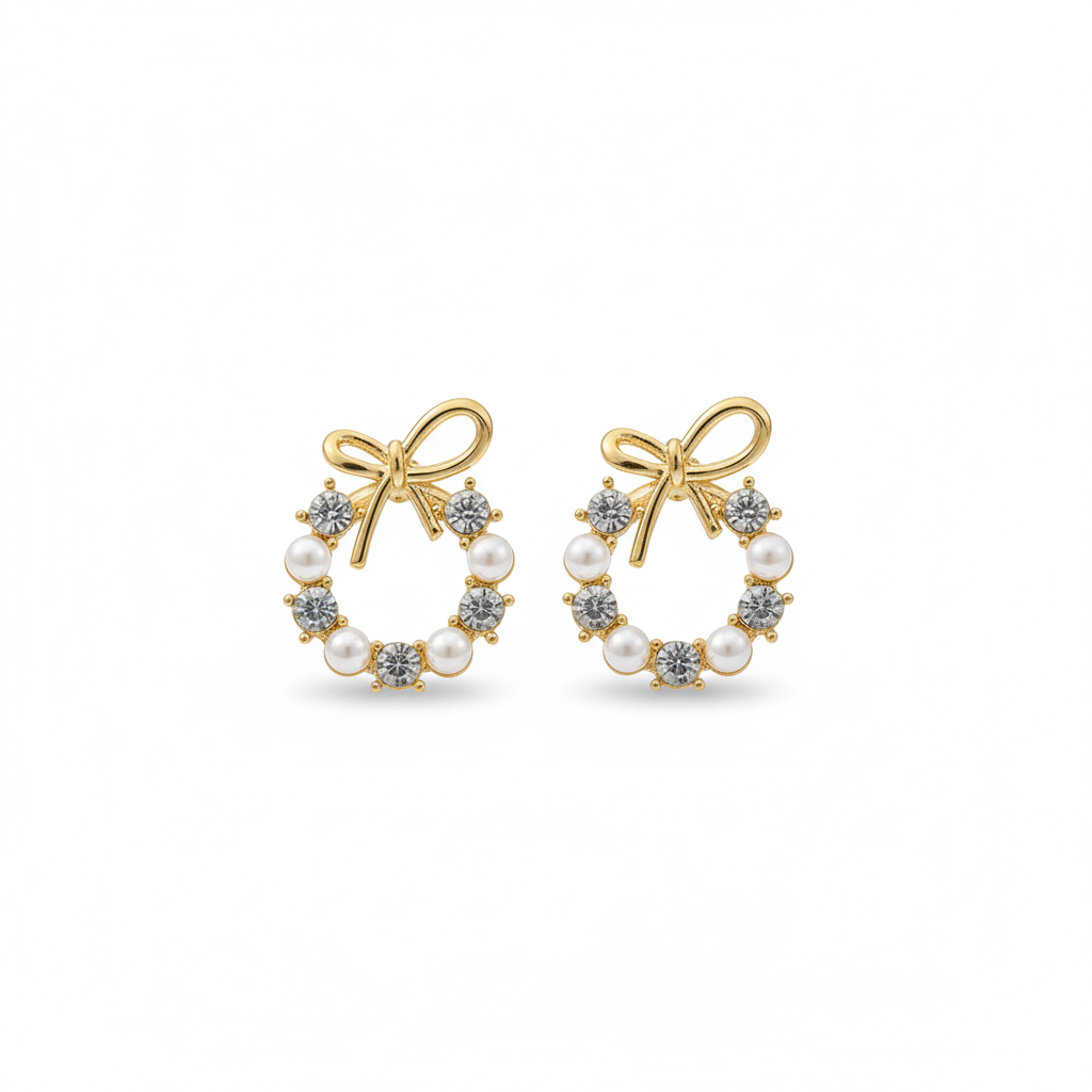 Drizzling Stars Golden Grace Pearl Wreath Earrings