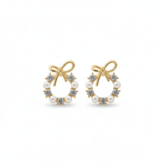 Drizzling Stars Golden Grace Pearl Wreath Earrings