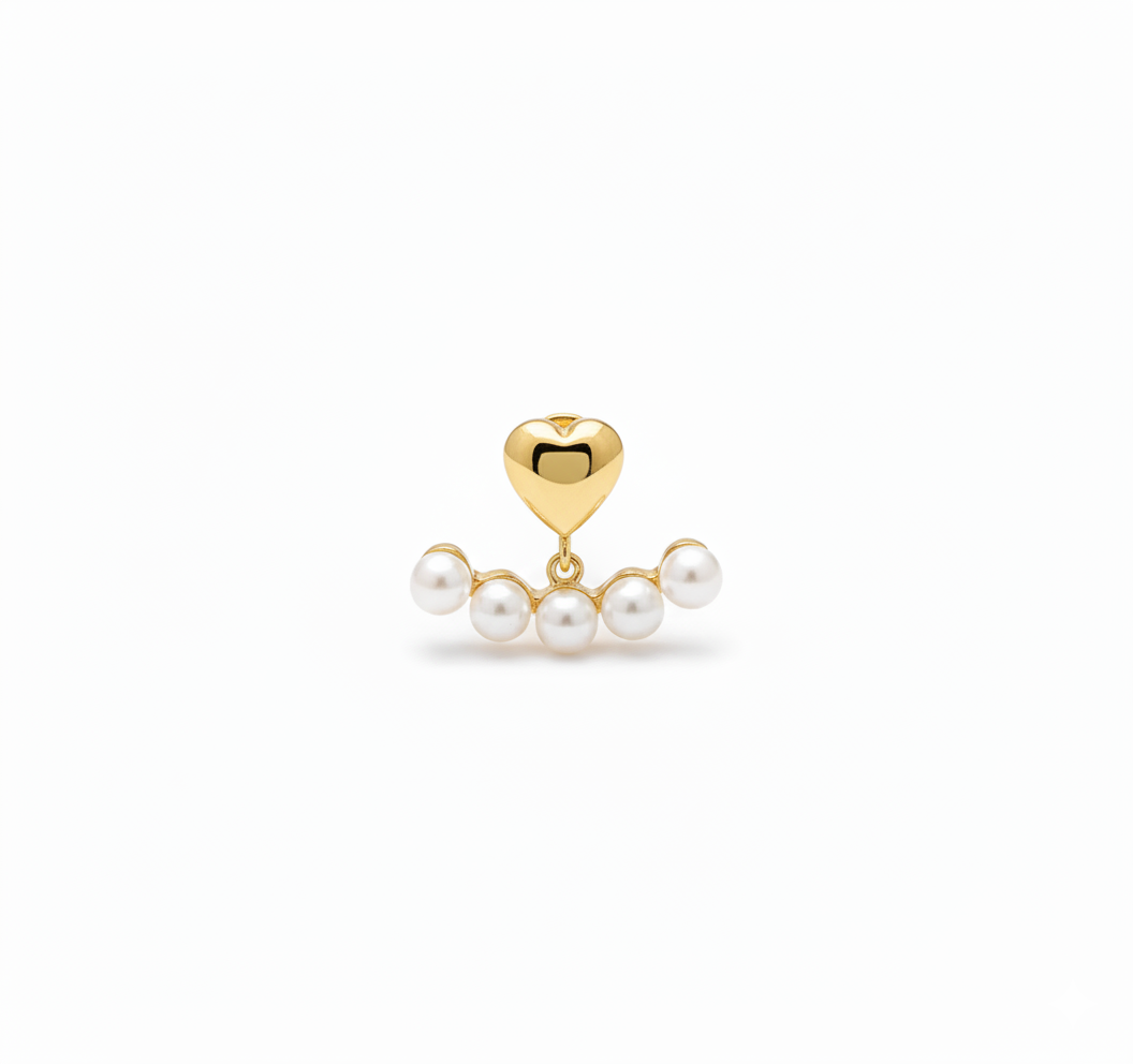 Drizzling Stars Golden Heart Pearl Arc Earrings