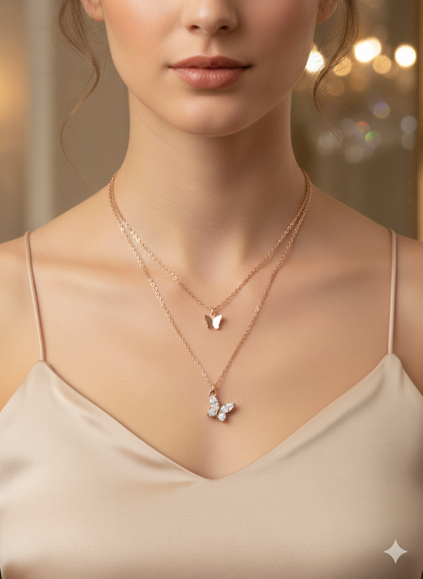 Drizzling Stars–Dual Flutter Elegance Necklace