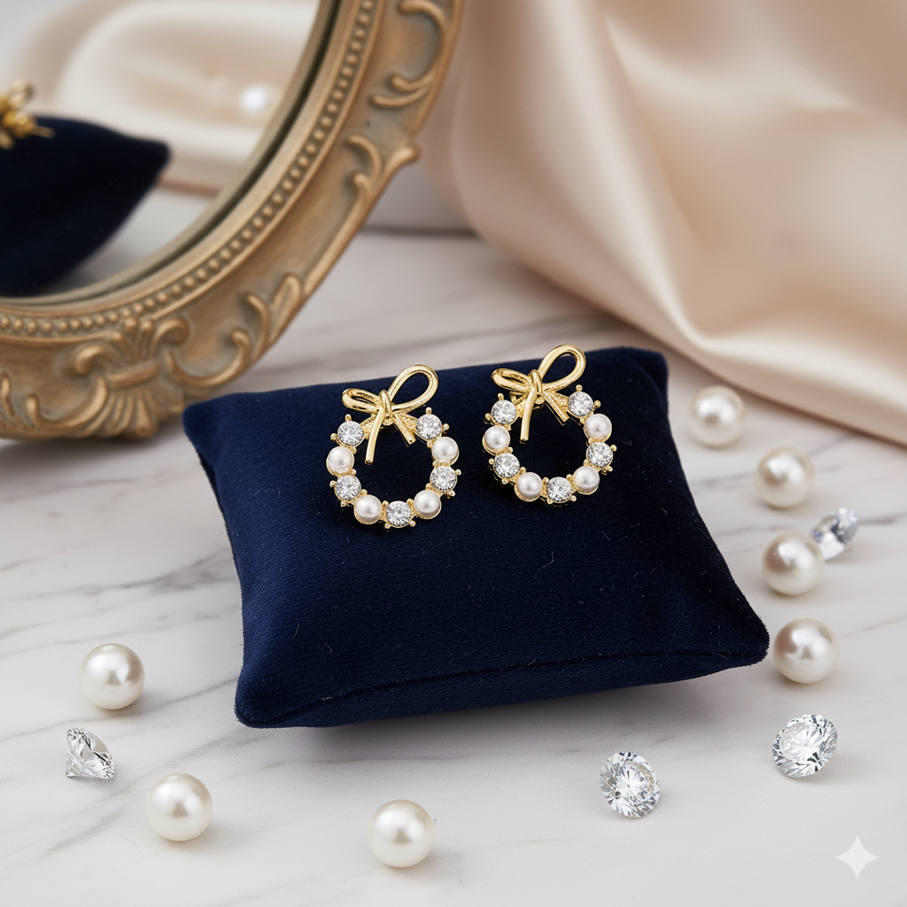 Drizzling Stars Golden Grace Pearl Wreath Earrings