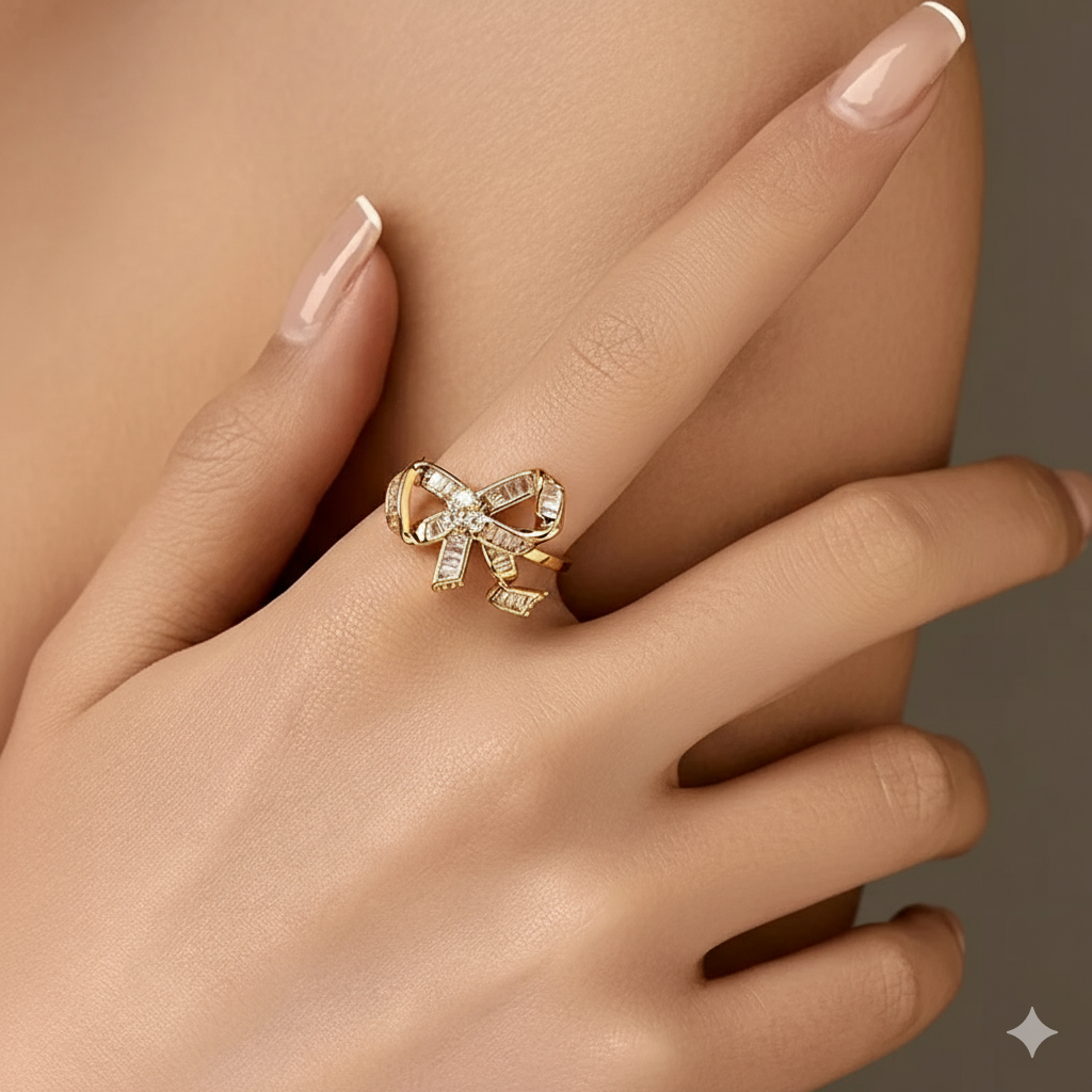 Drizzling Stars Golden Grace Bow Ring