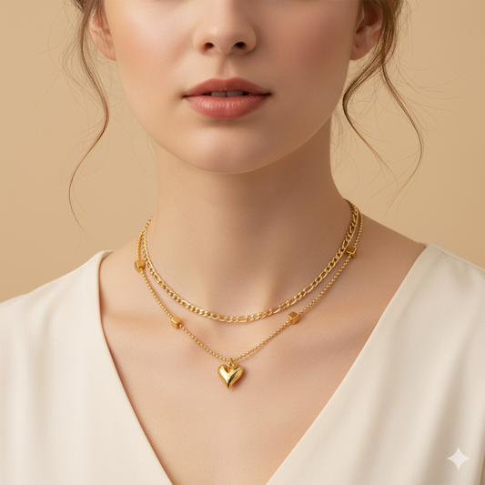 Drizzling Stars Golden Heart Luxe Layered Necklace
