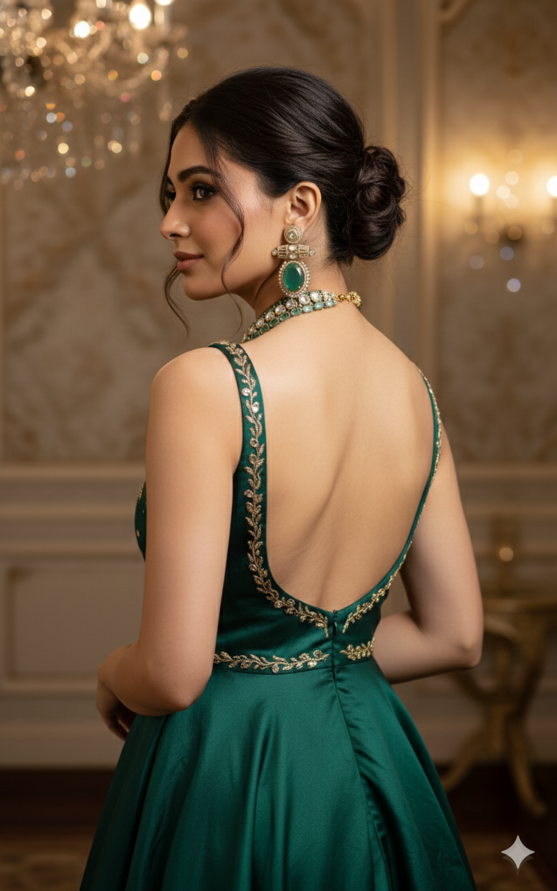 Regal Emerald Green & Polki Kundan Choker Necklace Set DSLC-03