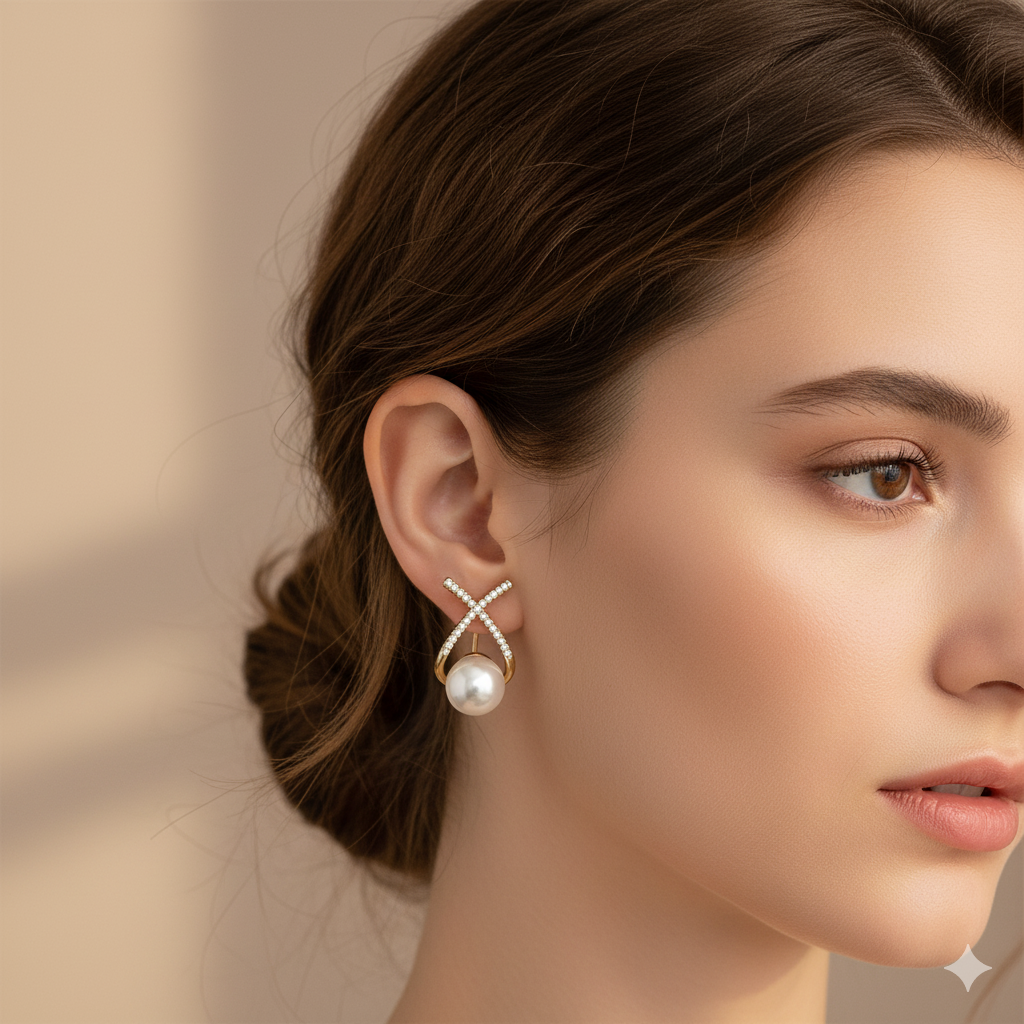 Drizzling Stars Grace Pearl Crossover Earrings