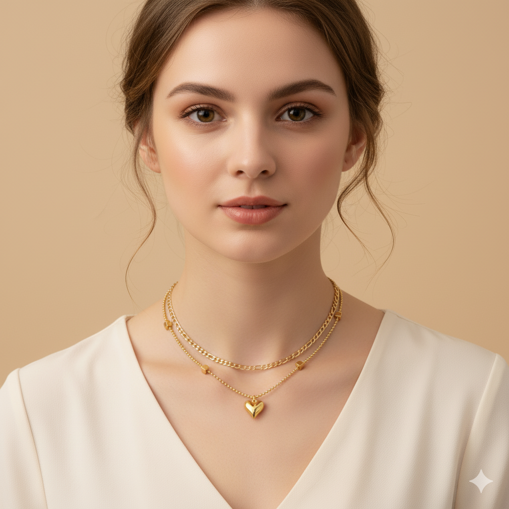 Drizzling Stars Golden Heart Luxe Layered Necklace