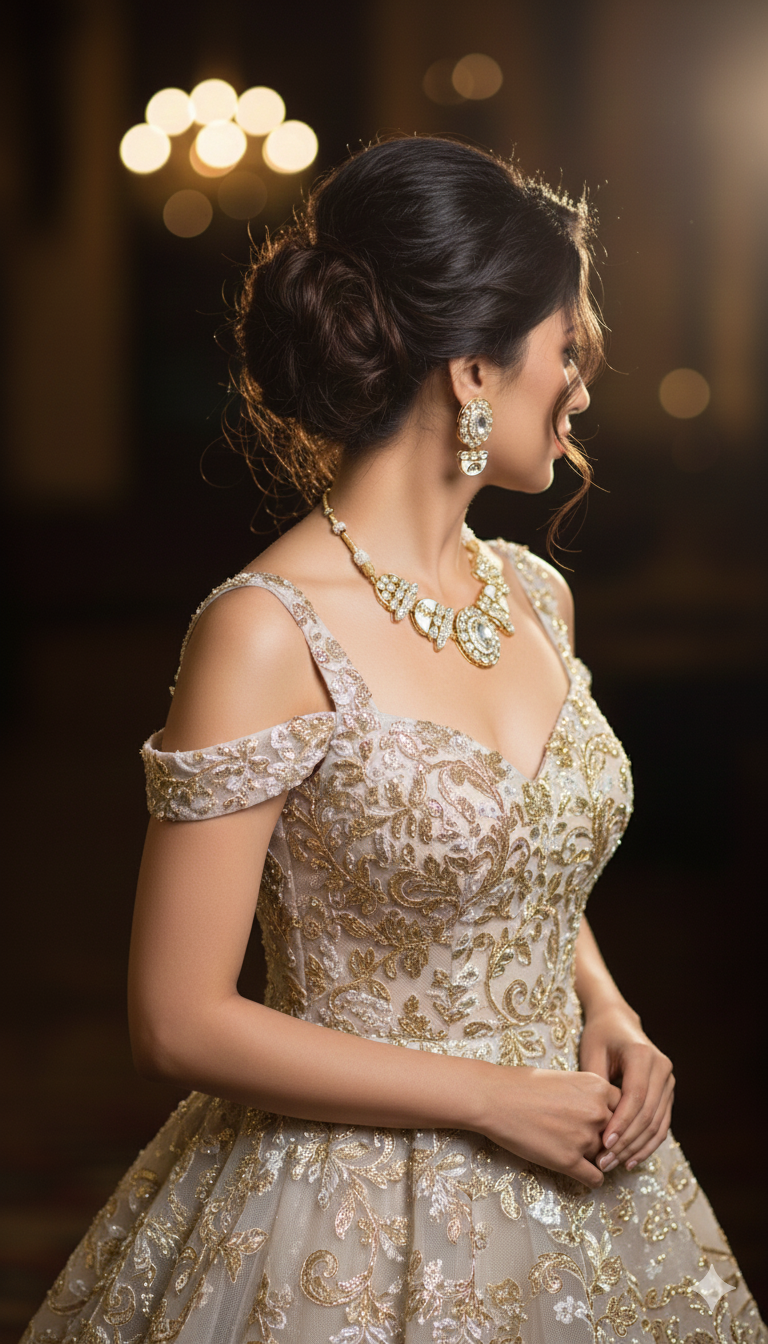 Regal White Enamel & Crystal Kundan-Style Gold-Tone Necklace Set DSLC-04