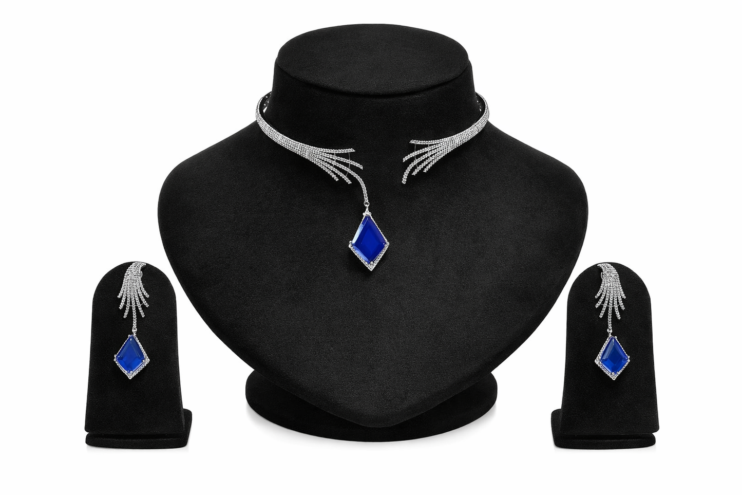 Emerald Grace Diamond-Finish Necklace & Earring Set. DSRJ05