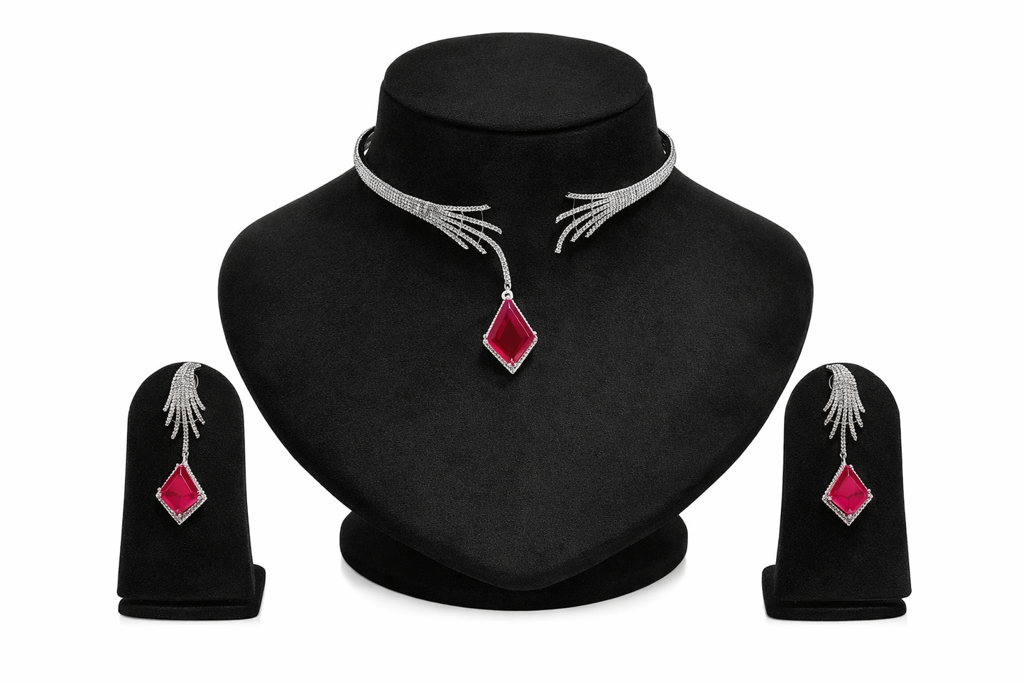 Emerald Grace Diamond-Finish Necklace & Earring Set. DSRJ05