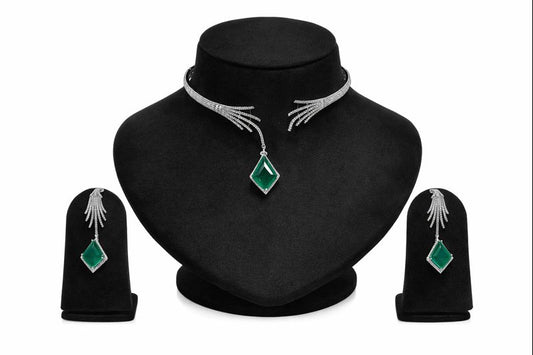 Emerald Grace Diamond-Finish Necklace & Earring Set. DSRJ05