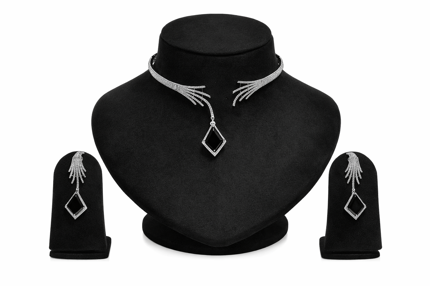 Emerald Grace Diamond-Finish Necklace & Earring Set. DSRJ05