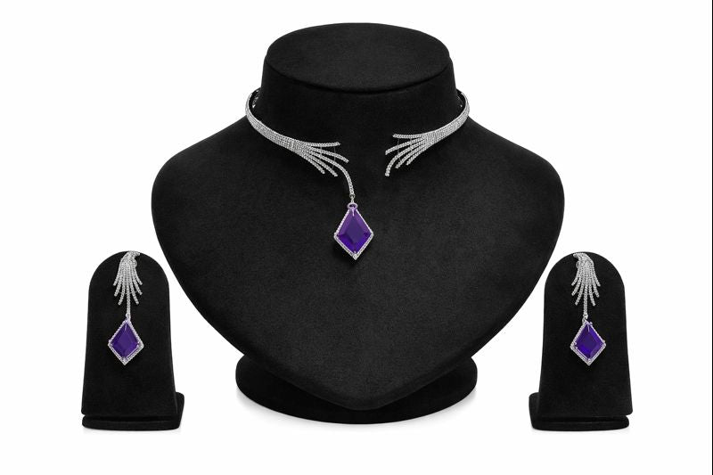 Emerald Grace Diamond-Finish Necklace & Earring Set. DSRJ05