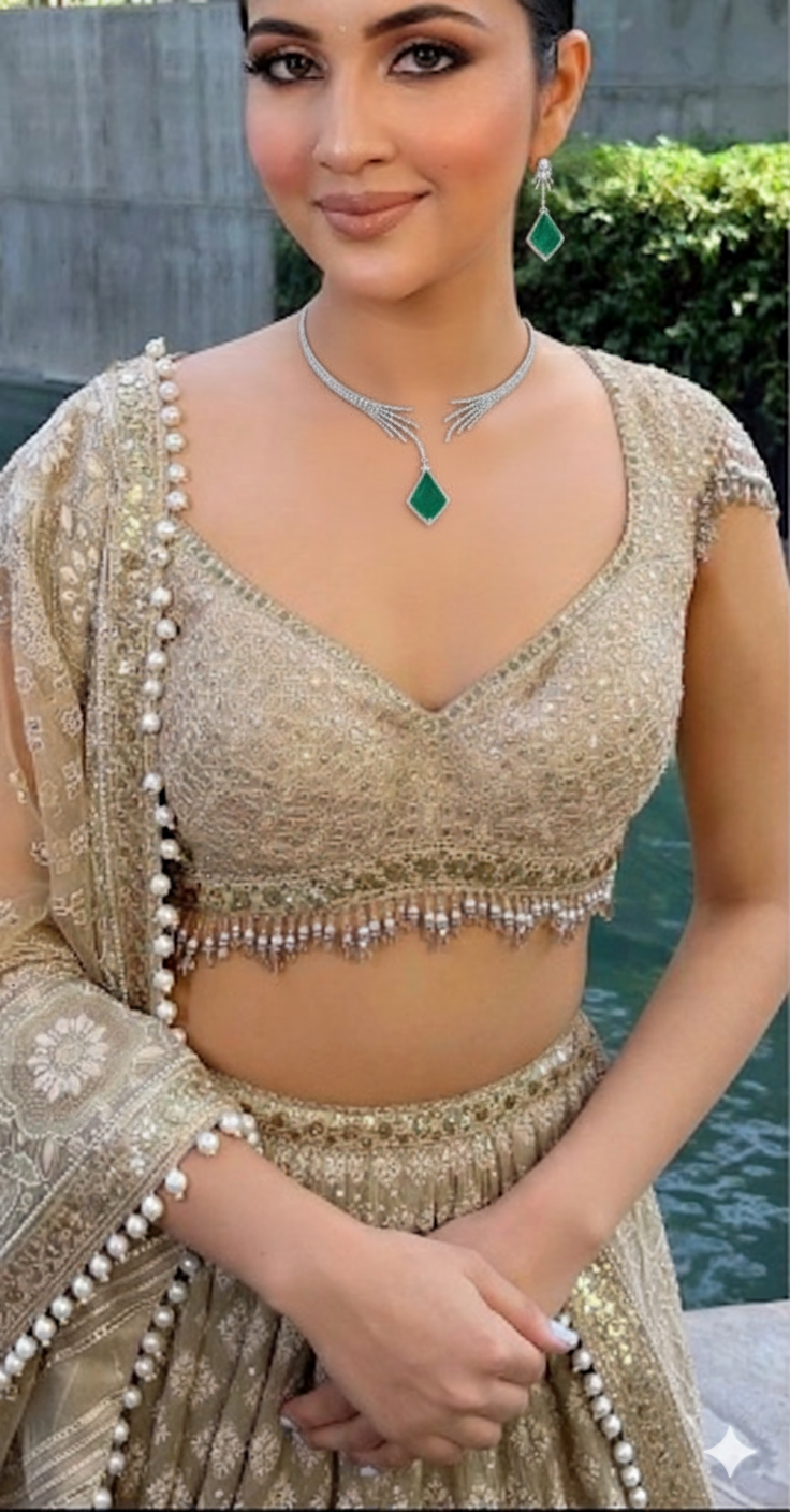 Emerald Grace Diamond-Finish Necklace & Earring Set. DSRJ05