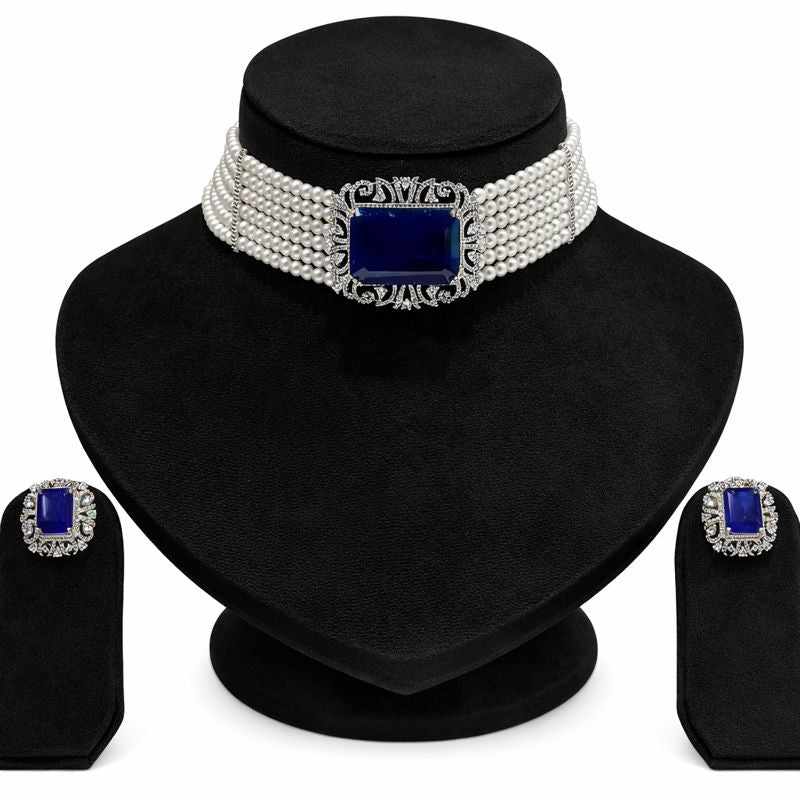 Exquisite Emerald Green & Pearl Multi-Strand Choker Set